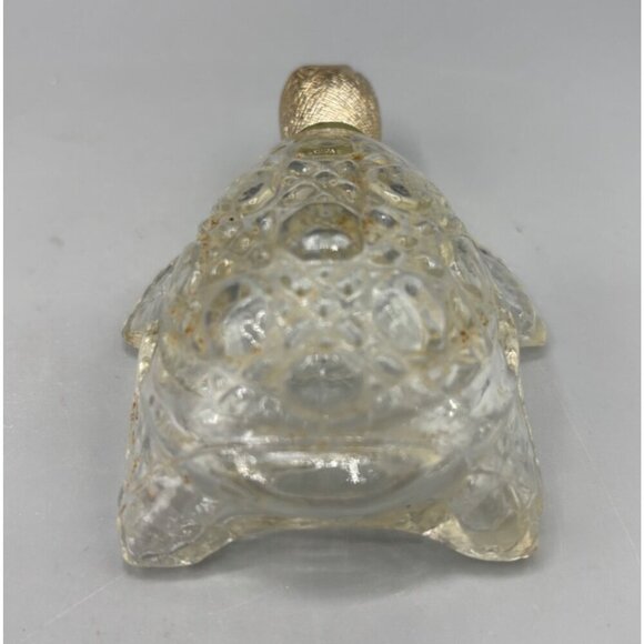 Vtg AVON Glass Turtle Bottle Figurine With Gold Tone Textured Head - Picture 3 of 6